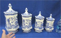 4pc blue & white canister set