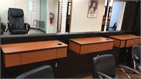 Three hair salon work stations with 1 drawer,