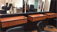 Three hair salon work stations with 1 drawer,