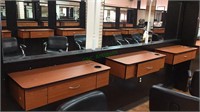 Three hair salon work stations with 1 drawer,