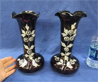2 old blown purple vases