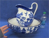 antique blue willow pitcher & bowl
