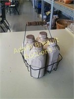 Decorative wood milk bottles and carrier