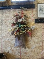 Decorative bark flower holder & faux plants