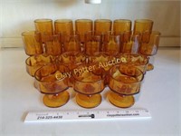 3 Sets of Vintage Amber Glasses