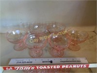Set of 5 Pink Sherbet Dishes & 1 Etched