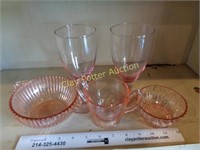 5 Piece Vintage Pink Glass