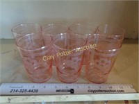 Set of 7 Pink Etched Glasses
