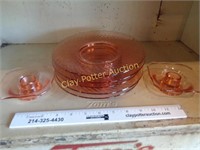 5 Plates & Pair of Candle Holders Pink