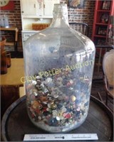 Large Glass Water Bottle & Old Buttons