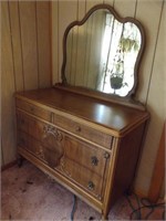 ANTIQUE MIRRORED DRESSER W/ APPLIED CARVING