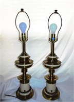 Pair Of Stiffel Tan/brass Lamps