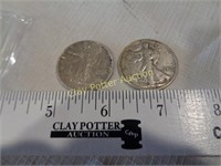 2 Walking Liberty Silver Half Dollars