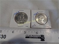 2 Silver Franklin Half Dollars