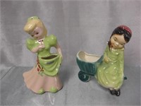 Vintage Ceramic Girl Planter Figurines