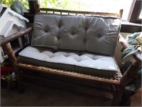 WOODEN BENCH W/ WOVEN SEAT & CUSHIONS
