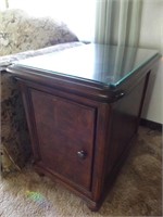 GLASS TOP END TABLE W/ LOWER STORAGE