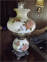 MILK GLASS FLORAL PATTERN HURRICANE STYLE LAMP