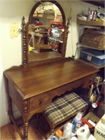 ANTIQUE MIRRORED VANITY W/ STOOL