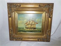Edison Hand Painted Ship At Sea Framed Art