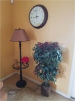 PLANT, TABLE LAMP, and WALL CLOCK