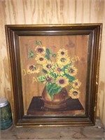Vintage framed Sunflowers oil painting