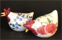 Pair of Hand Painted Ceramic Decorative Chickens