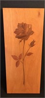 Beautiful Rose Flower, Wood on Wood Piece