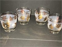 1960/1970 Set of 4 Libby Glasses with Gold Color