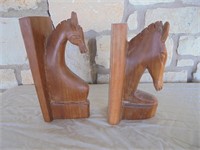 Hand Carved Horse Book Ends