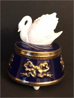 Beautiful Navy Blue With Gold Bowl with White Swan