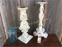 Pair of large faux carved wood candlesticks