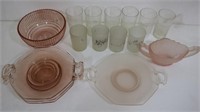 Depression Pink Dishware & Clear Juice Glasses