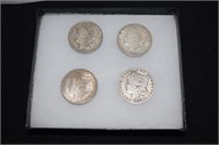 4 Morgan Silver Dollars: 1882, 1891, 1898, 1921