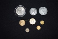 2 5 peso silver rounds, single peso, 3 assorted
