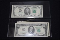 5 - 1995 $10 bills, 1 - 2003 $10,  8 - 1995 $5