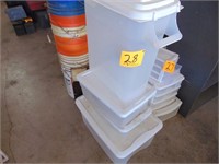 3 Clear Totes and Trash Can