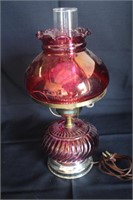 Pink Glass Hurricane Style Electric Lamp