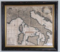 19th FOLDING POCKET MAP OF ITALY FRAMED & MOUNTED