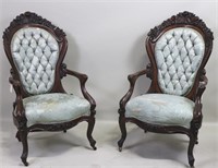 PAIR OF 1850'S BELTER CARVED ROSEWOOD ARMCHAIRS