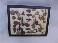8.75x6.75 display box with items dug up in Osage