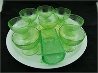 8 GREEN DEPRESSION GLASS SHERBETS