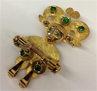 18k Gold Figural & Emerald Pin