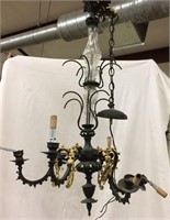 Black And Gilt Chandelier With Glass Center