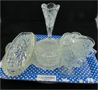 9 PC. CUT GLASS INCL. VASES, DISHES, CREAM &