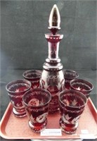 7 PC. RED GLASS DECANTER SET