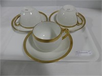 3 LIMOGES CUPS & SAUCERS