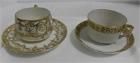 2 HAND PAINTED CUPS & SAUCERS