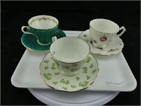 3 AYNSLEY CUPS & SAUCERS