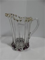 9" PURPLE & GOLD RIMMED GLASS PITCHER